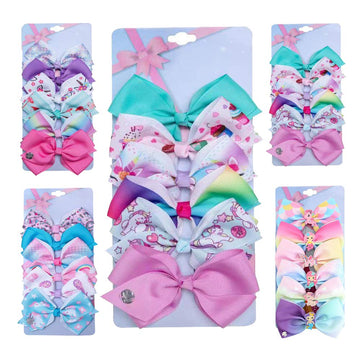[6-Pcs/Set] 5 Inch Cute Mermaid Unicorn Rainbow Colorful Ribbon Hair Bow Alligator Clip Accessories Gifts For Toddlers Girls (Un