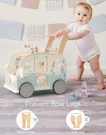 ROBOTIME Wooden Baby Walker, Baby Push Walker, Baby Activity Center Toys, Ajustable Speed Multi-Functional Baby Walker with Whee