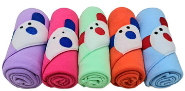 BRANDONN Newborn Baby Fleece Hooded Teddy Face Wrapper Towel Cum Baby Blanket Combo Pack  Pack of 5, 26 Inch x 33 Inch, Multico