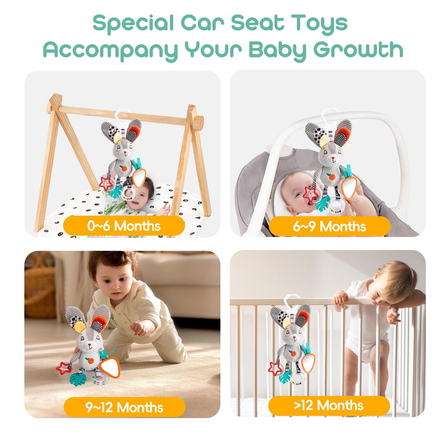 Baby Hanging Toys 0-12 Months - Interactive Stroller & Car Seat Toy with Jingle Sounds, Clinking Rings & Detachable Links | Safe