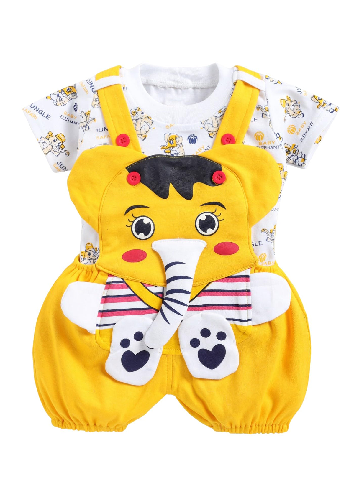 Mommy Club Unisex Kid Cotton Printed & Jumbo The Elephant Dungaree For 06Months Baby || Dress Clothes (Yellow, 018 Months) (3