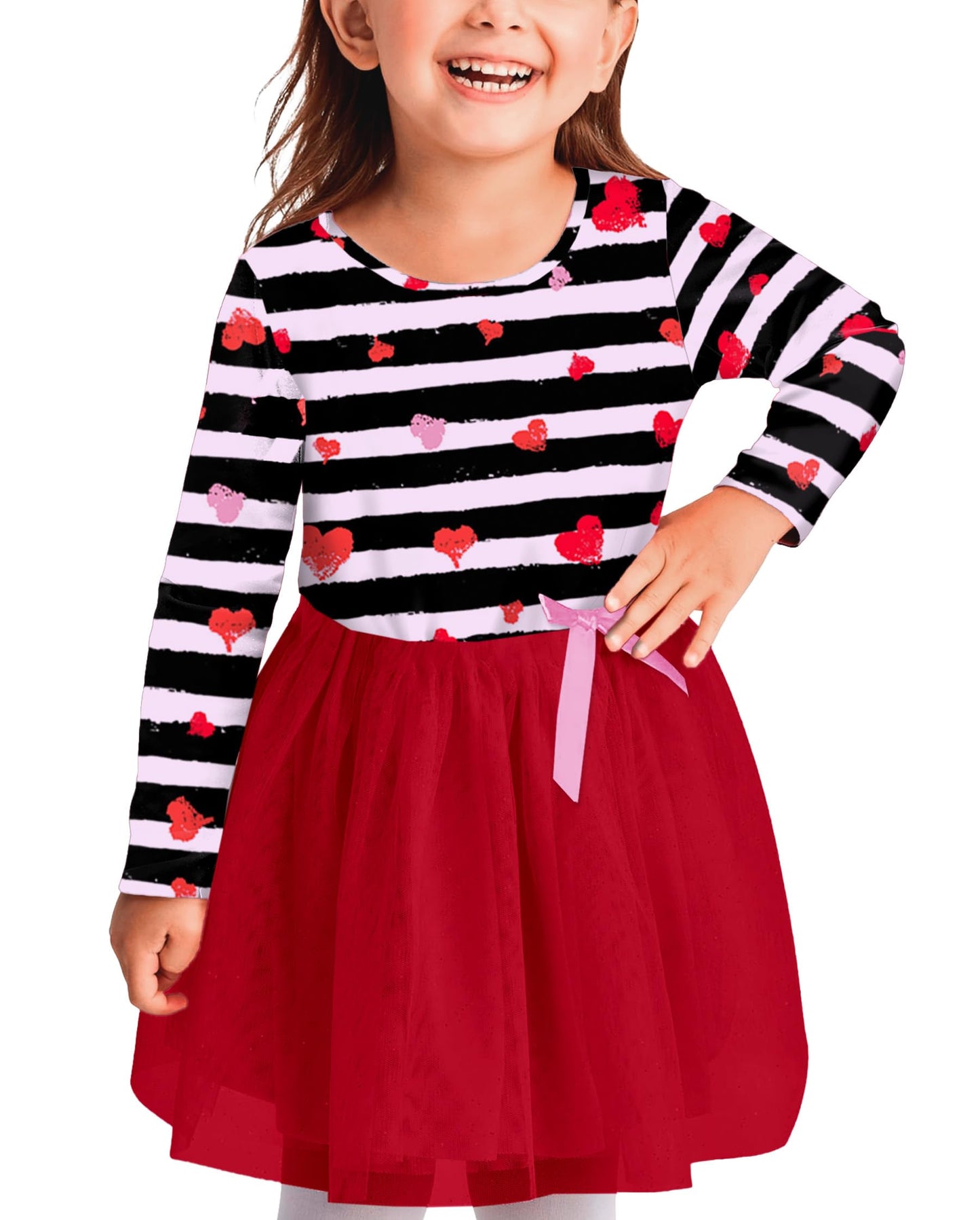 Baby Girls Valentines Day Tutu Dress Holiday Red Heart Striped Dresses 1-2T