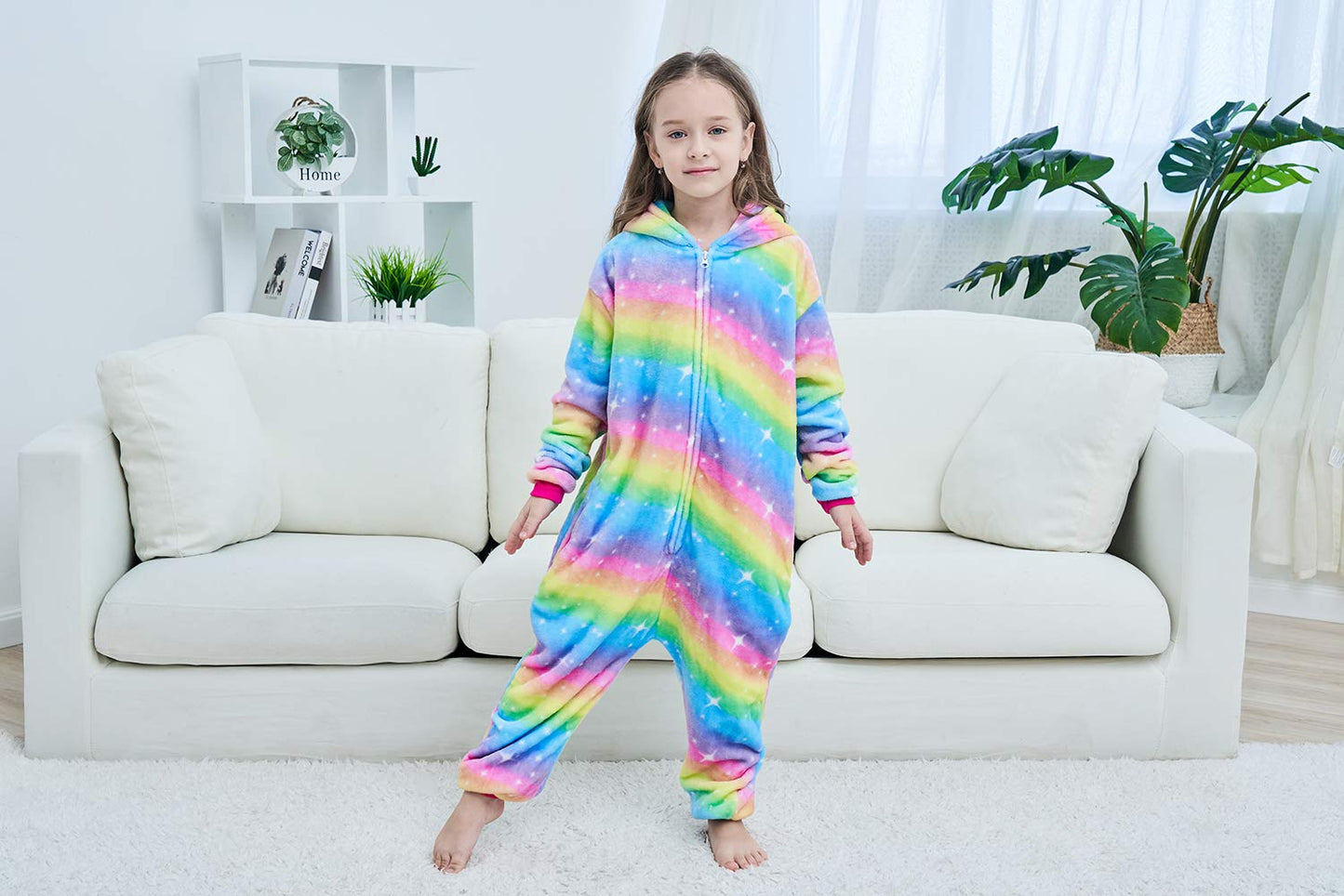 Newplush Child Onesies Girls Boys Halloween Costumes Bright Yellow Galaxy Unicorn Animal Pajama For Christmas (6-8 Years)