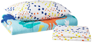 Dream Factory - 2D742300Mu Dinosaur Comforter Set, Toddler, Blue/Green/Multicolor/Orange/Red/White