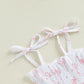Visgogo Valentines Day Baby Girl Outfits Sleeveless Smocked Strap Camisole Linen Pants Heart/Bow Baby Summe Clothes (Bow&Daisy,