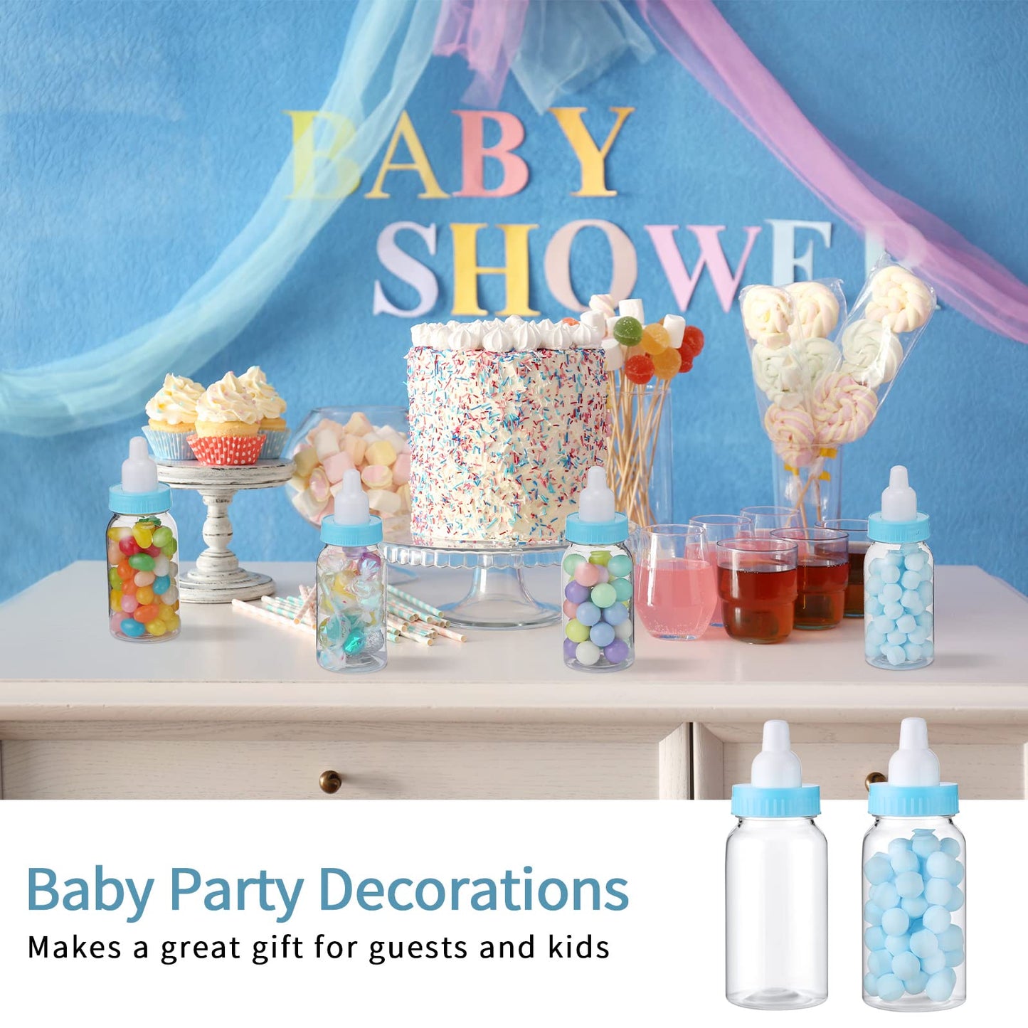 48 Pcs 4.5 Inch Baby Bottle Shower Favor Mini Plastic Candy Bottle Baby Shower Fillable Feeding Candy Box For Party Boy Girl Bir
