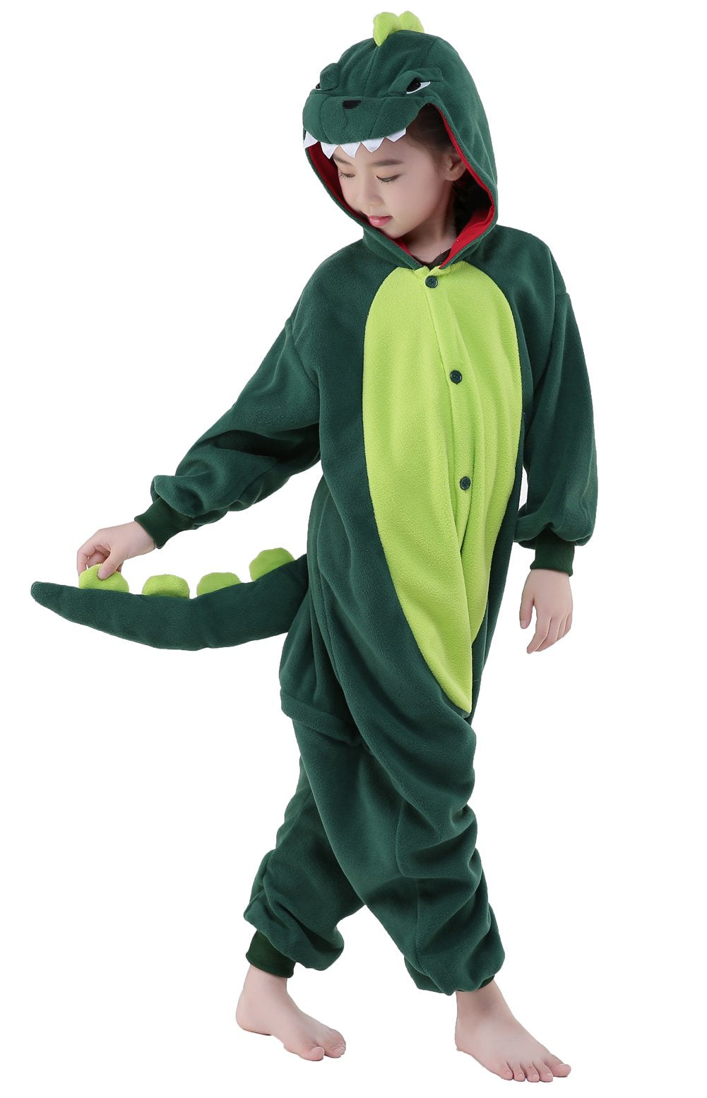 Canasour Dinosaur Onesie Kids Animal Halloween Cosplay Costume For 10-12 Years Girls Dino Unisex Outfuit One Piece Hooded Christ