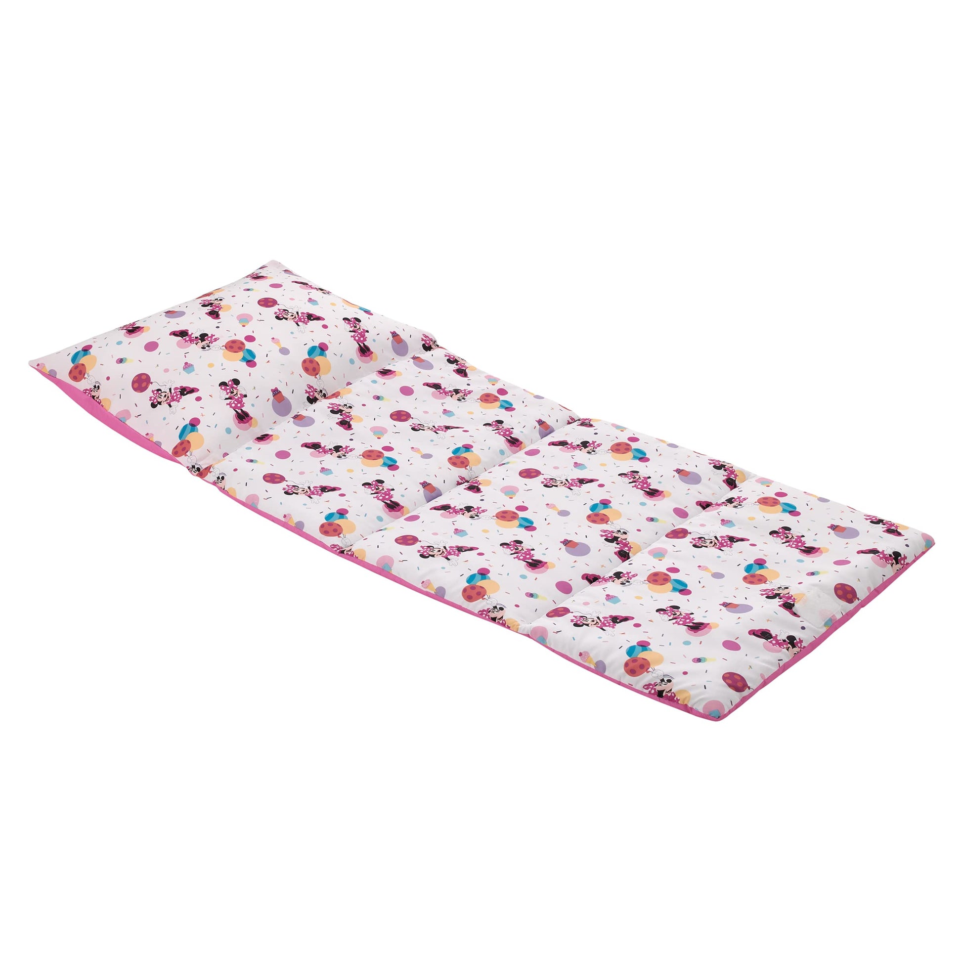Disney Minnie Mouse Lets Party Pink, Lavender, and White Balloons, Cupcakes, and Confetti Deluxe Easy Fold Toddler Nap Mat