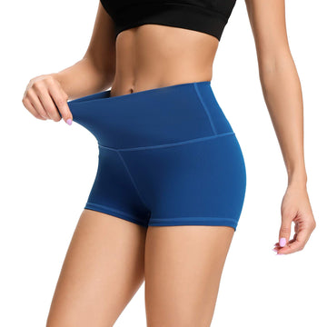 Lxnmgo Womens 2 High Waist Yoga Shorts Tummy Control Biker Running Workout Compression Shorts For Women Dark Blue, S