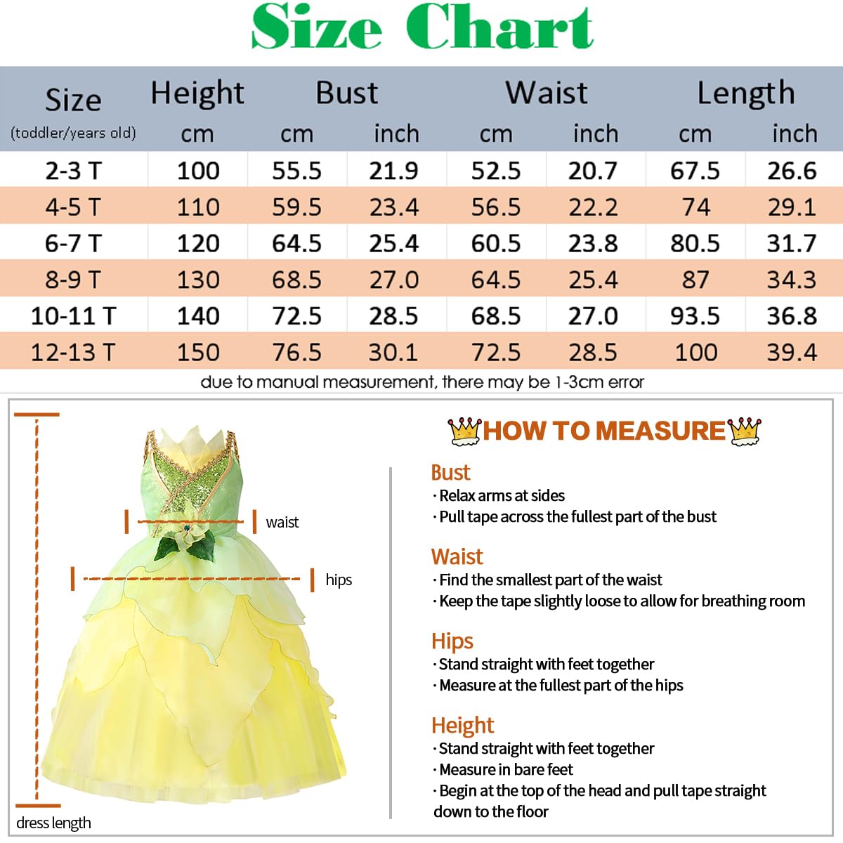 Tyhtym Princess Tiana Costume For Girls Princess And The Frog Cosplay Dress Up Toddler Halloween Birthday With Accessories (Gree