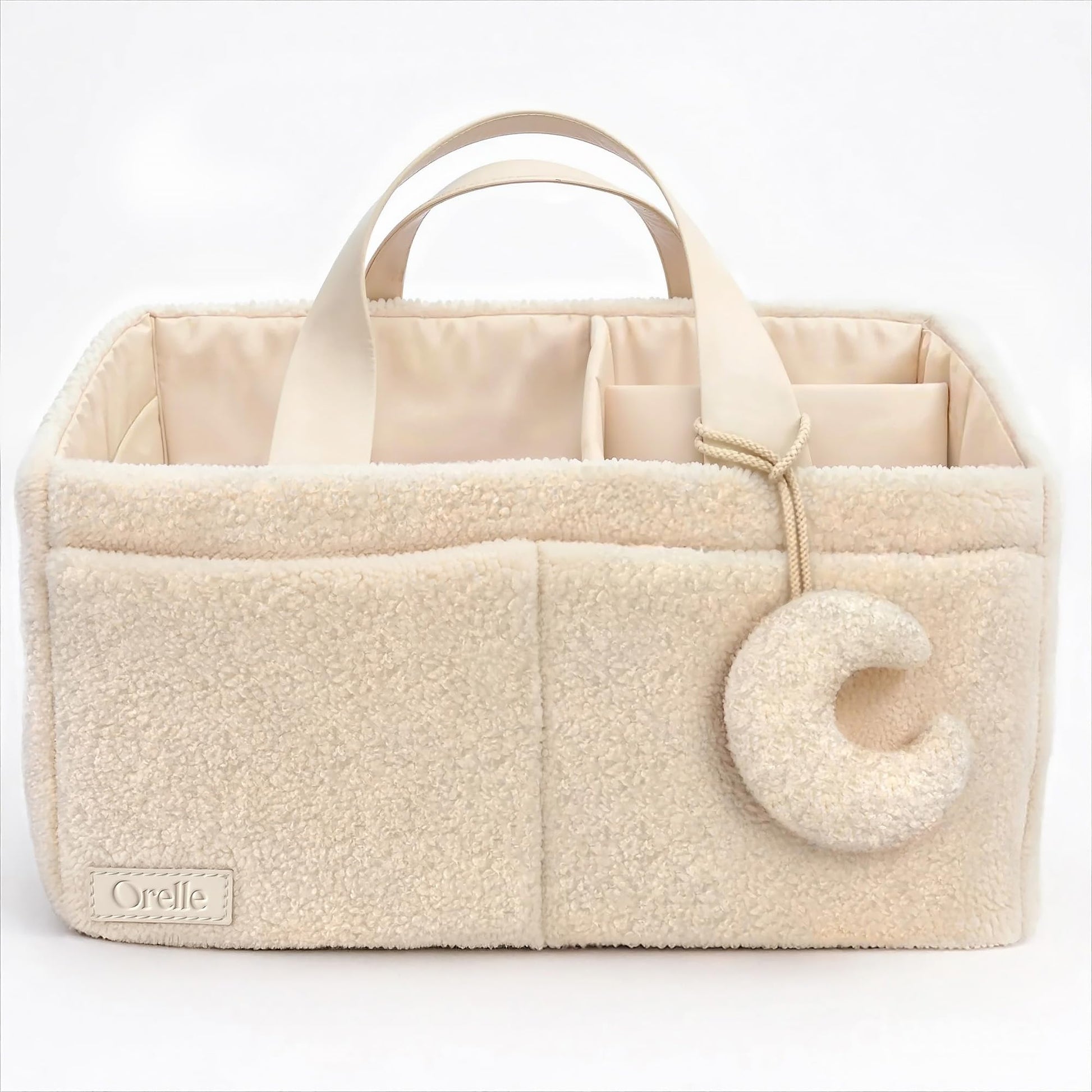 Orelle Boucl   Diaper Caddy Organizer with Matching Pouch & Moon Pendant | Teddy Portable Changing Table Organizer | Must-Have B