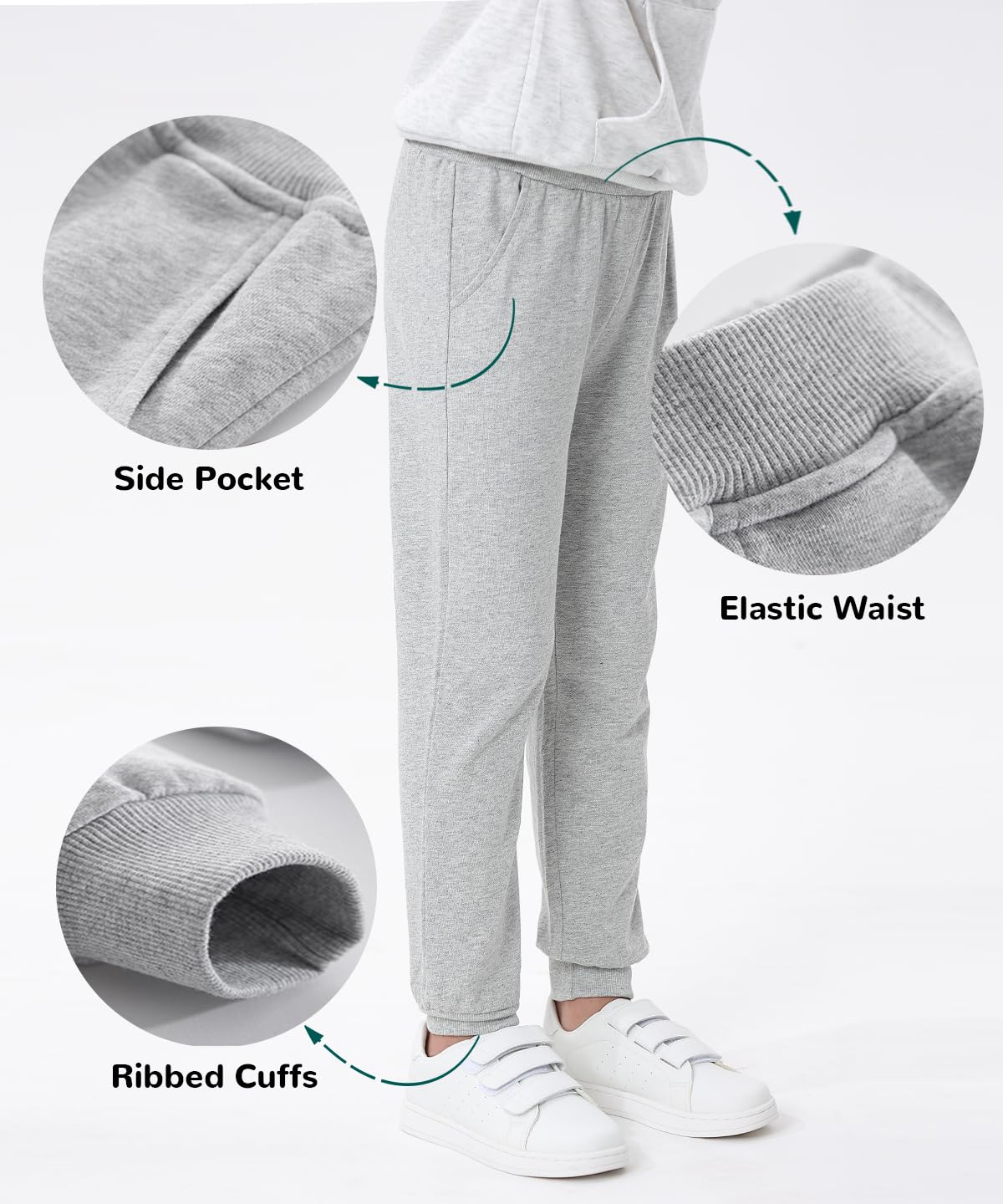 Gfqlong Toddler Boys 3 Pack Cotton Active Jogger Sweatpants,Kids Casual Athletic Solid Pocket Pull On Pants,Grey+Blue+Navy