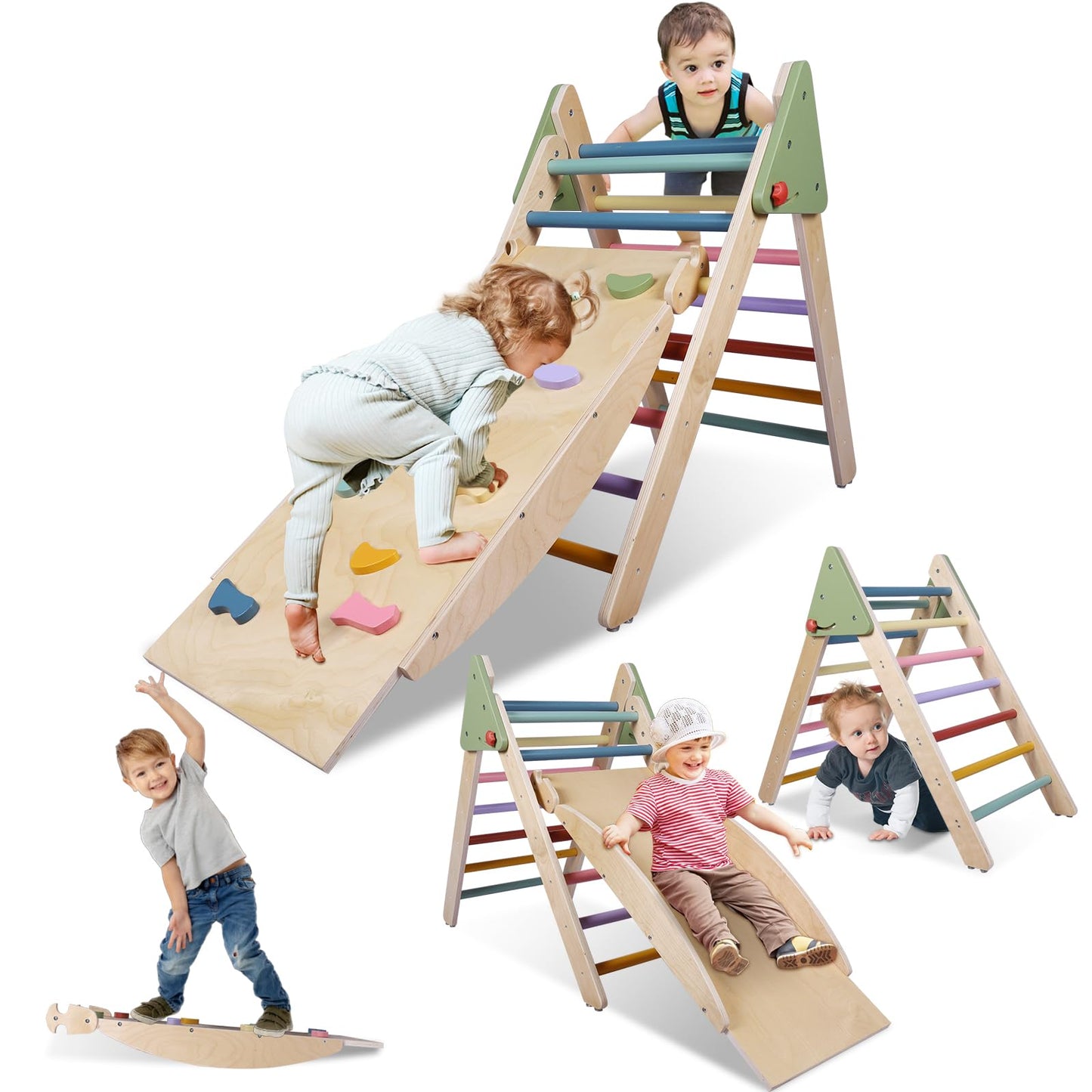 Pikler Triangle Climbing Set, Climbing Toys For Toddlers 1-3 Inside, 5In1 Montessori Climbing Set, Pikler Climbing Set With Fold