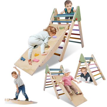Pikler Triangle Climbing Set, Climbing Toys For Toddlers 1-3 Inside, 5In1 Montessori Climbing Set, Pikler Climbing Set With Fold