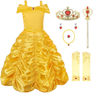 Jerrisapparel Princess Dress Off Shoulder Layered Costume For Little Girl (5 Years, Yellow With Accessories)