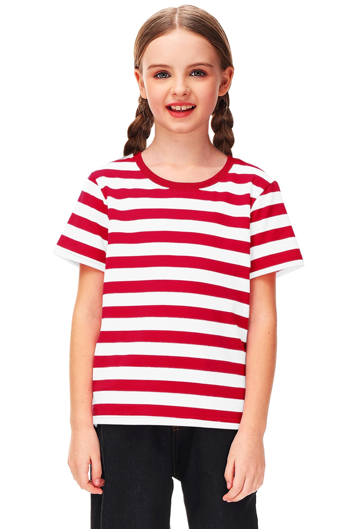 Halloween Boys Waldo Costume Red White Striped Shirt Summer Short Sleeve Crewneck Basic Tee Top 5-6 Years