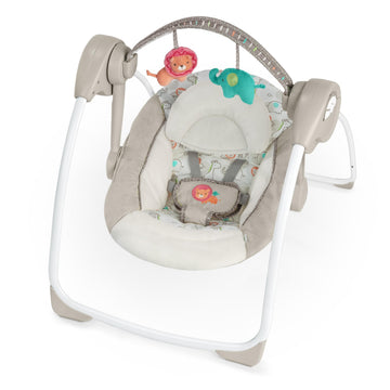 Ingenuity Soothe n Delight Compact Portable 6-Speed Plush Baby Swing with Music, Folds Easy, 0-9 Months 6-20 lbs (Cozy Kingdom)