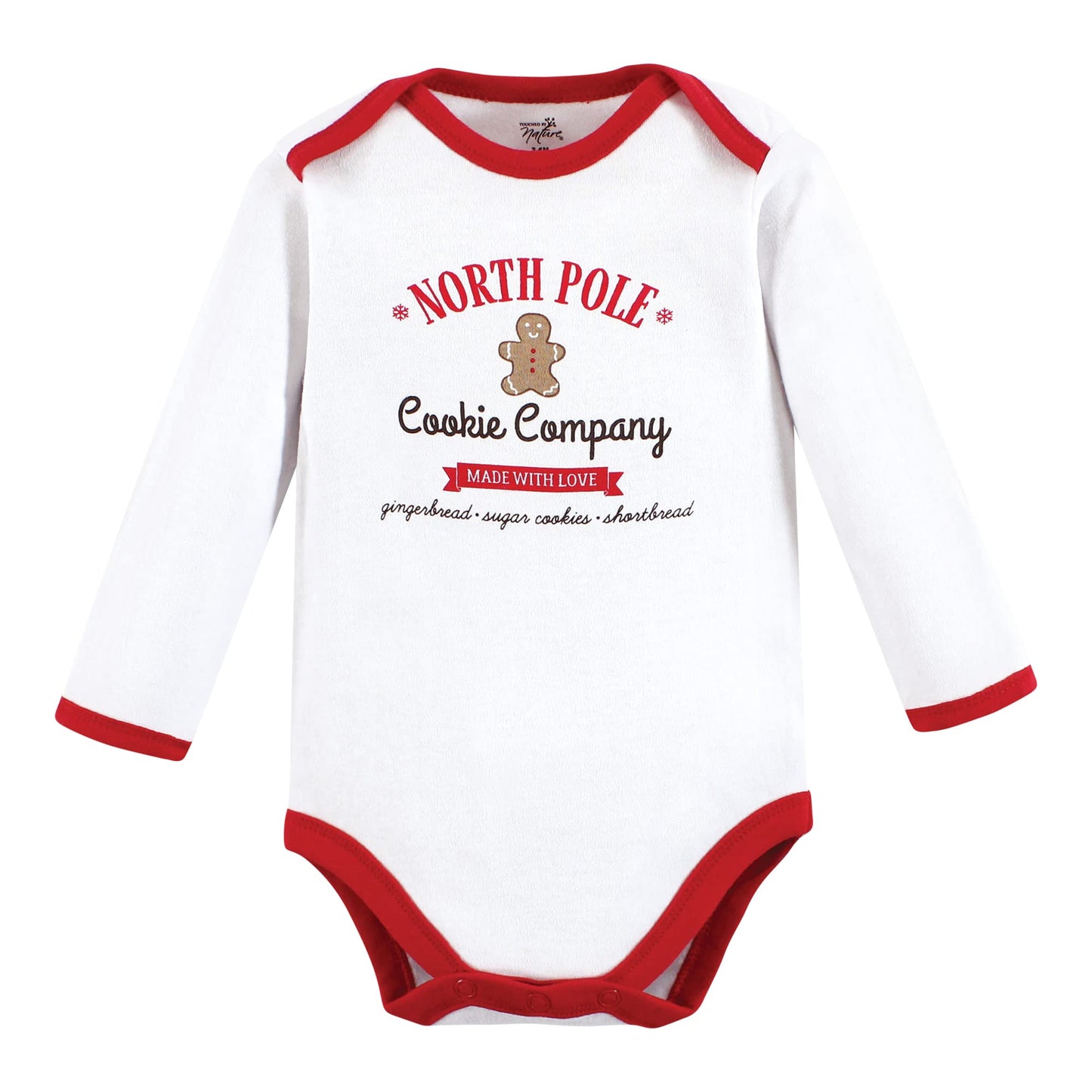 Touched By Nature Unisex Baby Organic Cotton Long-Sleeve Bodysuits, Christmas Cookies, 12-18 Months