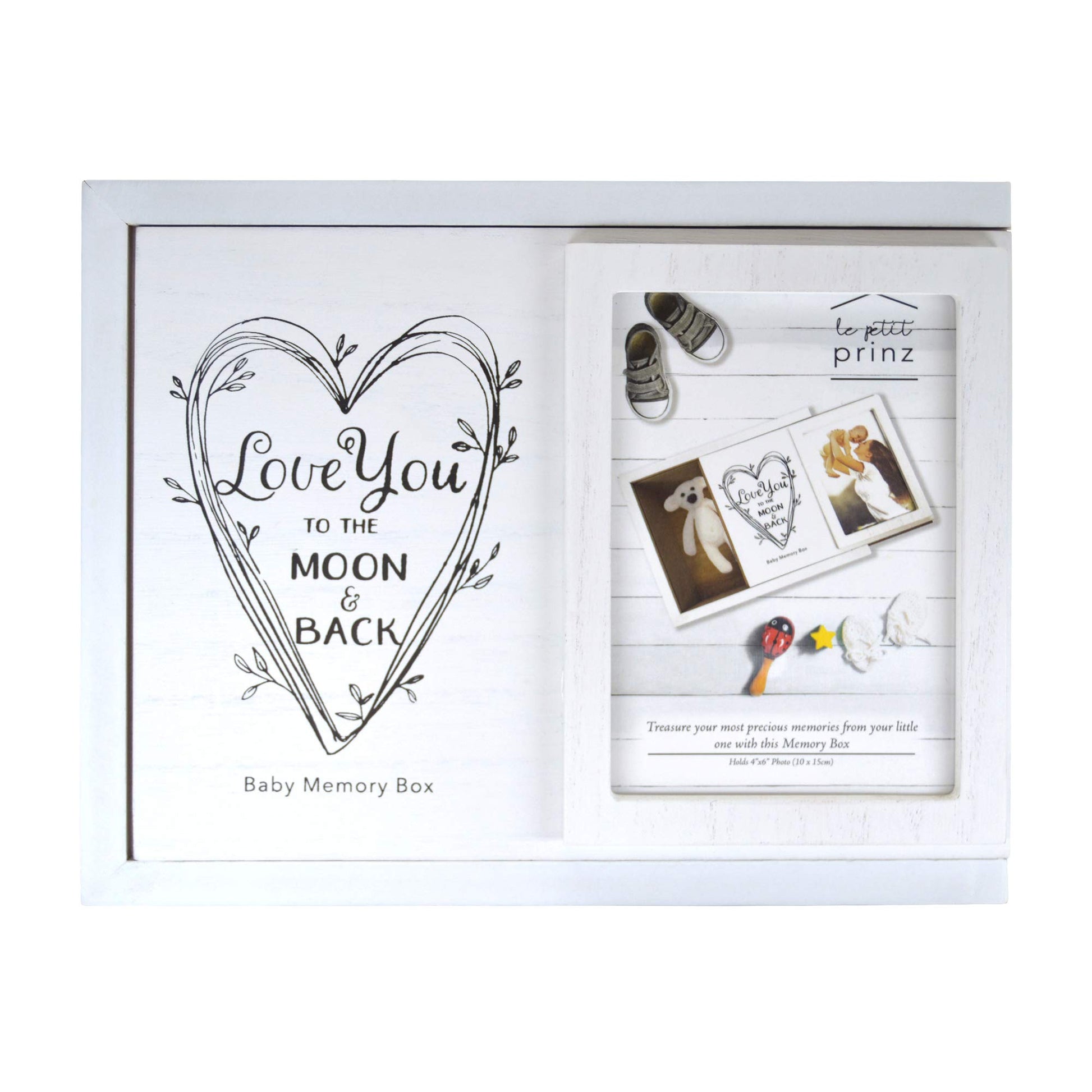 PRINZ Le Petit Decorative Baby Photo Keepsake Box for Cherished Memories, Gender Neutral Baby Shower Gifts Nursery Decor, White