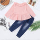 18 Months Girl Clothes Toddler Baby Girl Outfits Ruffle Long Sleeve Top Ripped Denim Jeans Pant Boutique Baby Girl Clothes 18-24