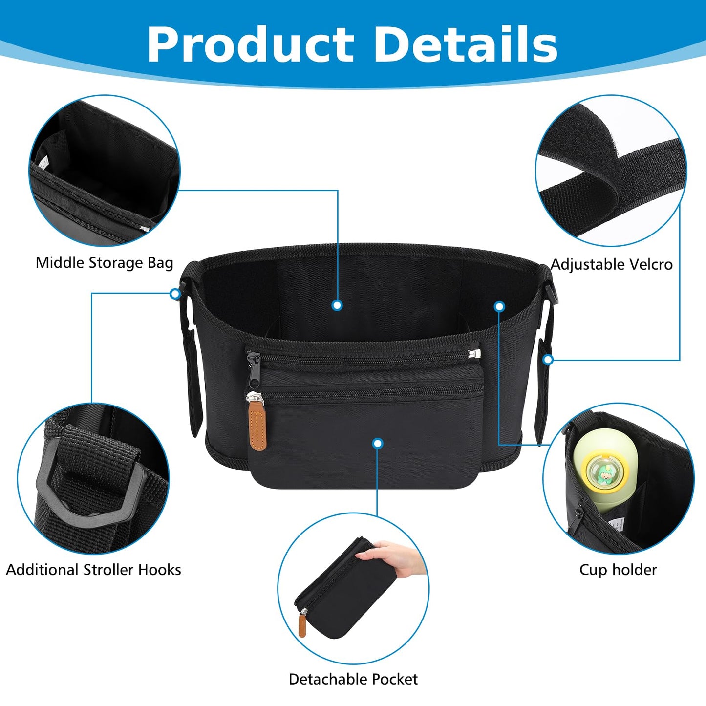 Accmor Universal Stroller Organizer With Detachable Phone Bag, Stroller Bag Caddy Organizer Stroller Accessories For Uppababy, B