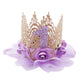 June Bloomy Baby Golden Lace Rose Flower Crown 1st Birthday Headband Princess Tiara (Purple)