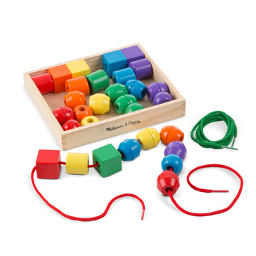 Melissa & Doug Primary Lacing Beads - Educational Toy With 30 Wooden Beads and 2 Laces Beads For Toddlers, Fine Motor Skills Lac