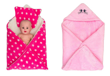 CTMKIDS Baby Wrap with Cushion Cap for Kids 74x84 cm  Pink & Single Baby Wrap with Cap for Kids 74x74 cm  Pink