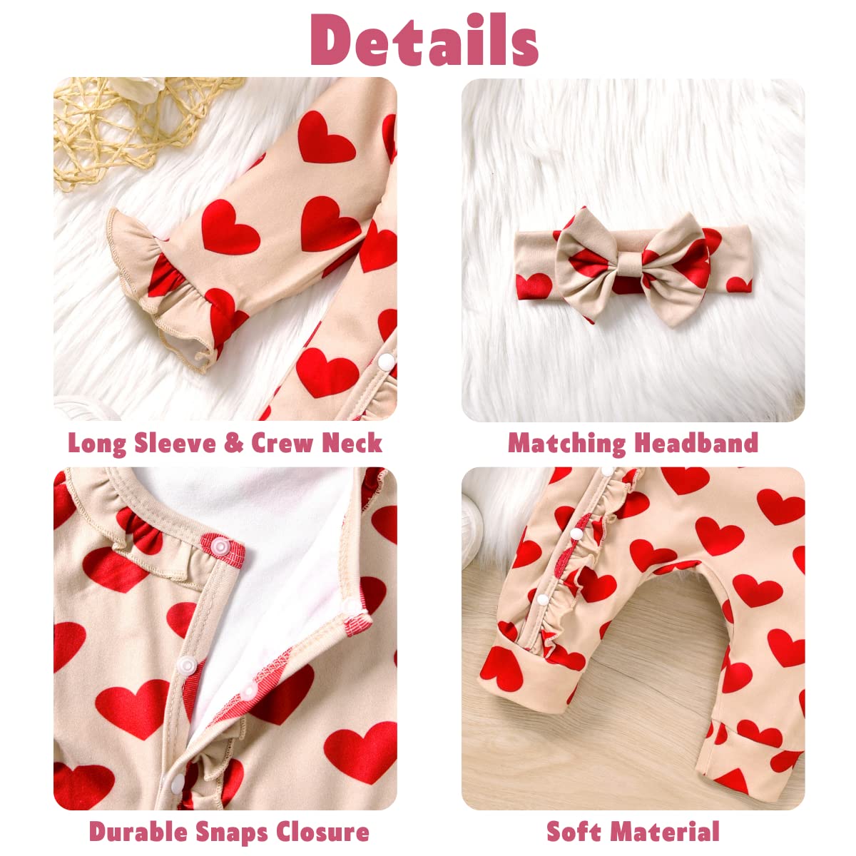 Aalizzwell 0-3 Months Newborn Baby Girls Valentines Day Romper Infant Winter Clothes Coming Home Outfit Heart Clothing Red
