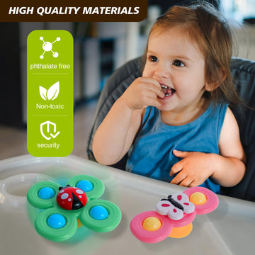 Tgxlak 3Pcs Suction Cup Spinner Toys For Babies, Fidget Spinners Sensory Bath Toys 6 12 18 Months, Airplane Car Travel Essential