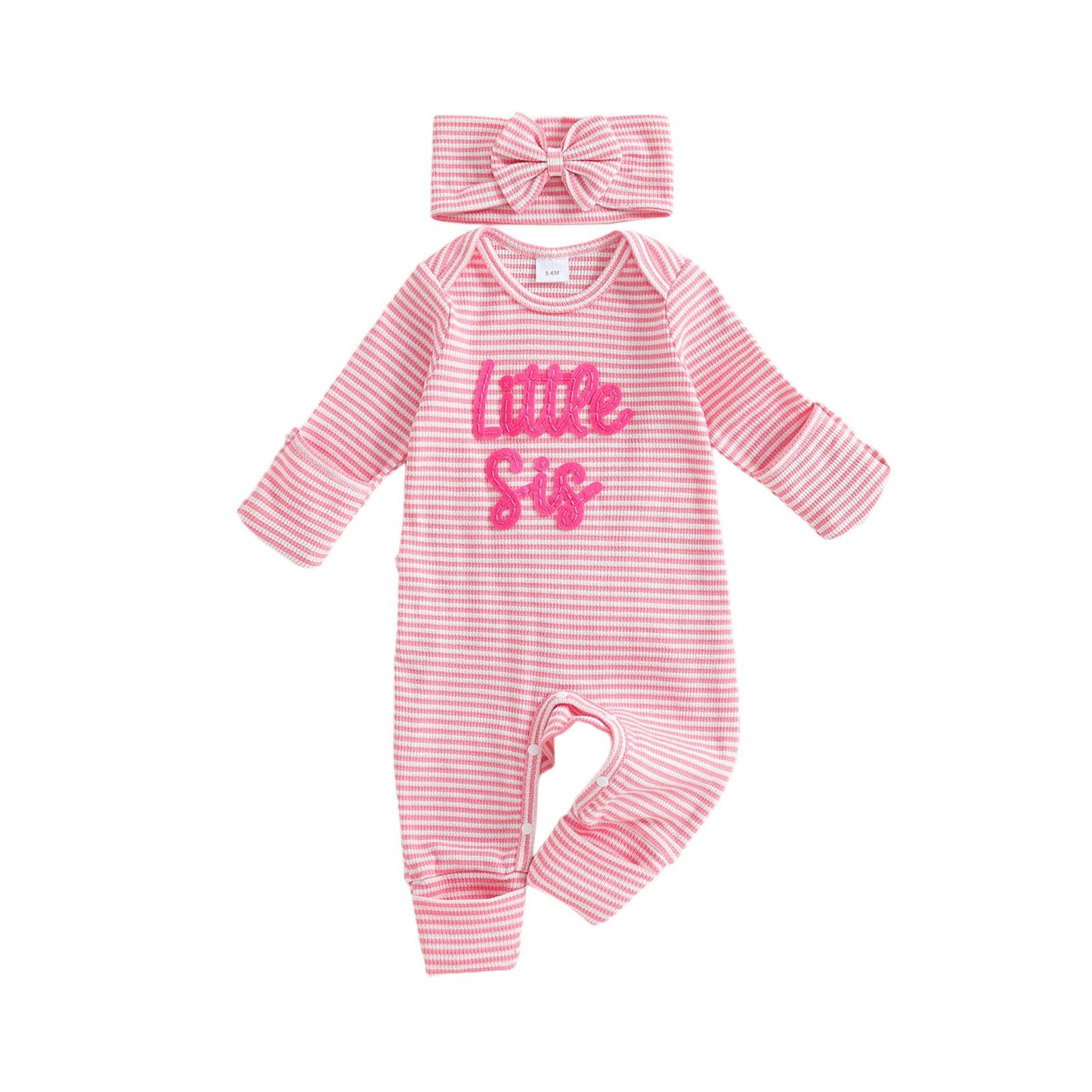 Nebworn Baby Girl Waffle Knit Romper Long Sleeve Ruffle Butt Onesie Fall Winter Clothes Coming Going Home Outfit (Little sis pin