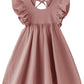 Jnklwpjs Toddler Linen Dress Baby Girls Ruffle Halter Sleeveless Casual Party Dresses Dark Pink 110Cm