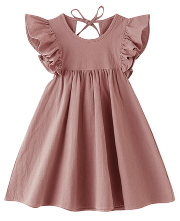 Jnklwpjs Toddler Linen Dress Baby Girls Ruffle Halter Sleeveless Casual Party Dresses Dark Pink 110Cm