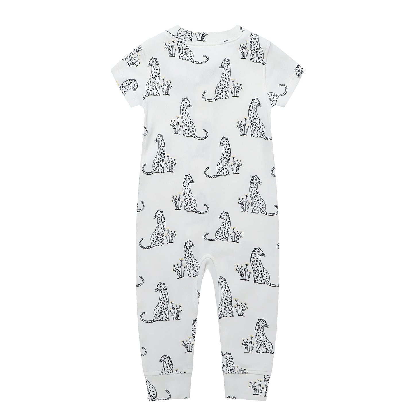 Owlivia Baby Boy Romper, Unisex Short-Sleeve Summer Outfit, 100% Organic Cotton Boy One-Piece Jumpsuit(18-24 Months, Cheetah)