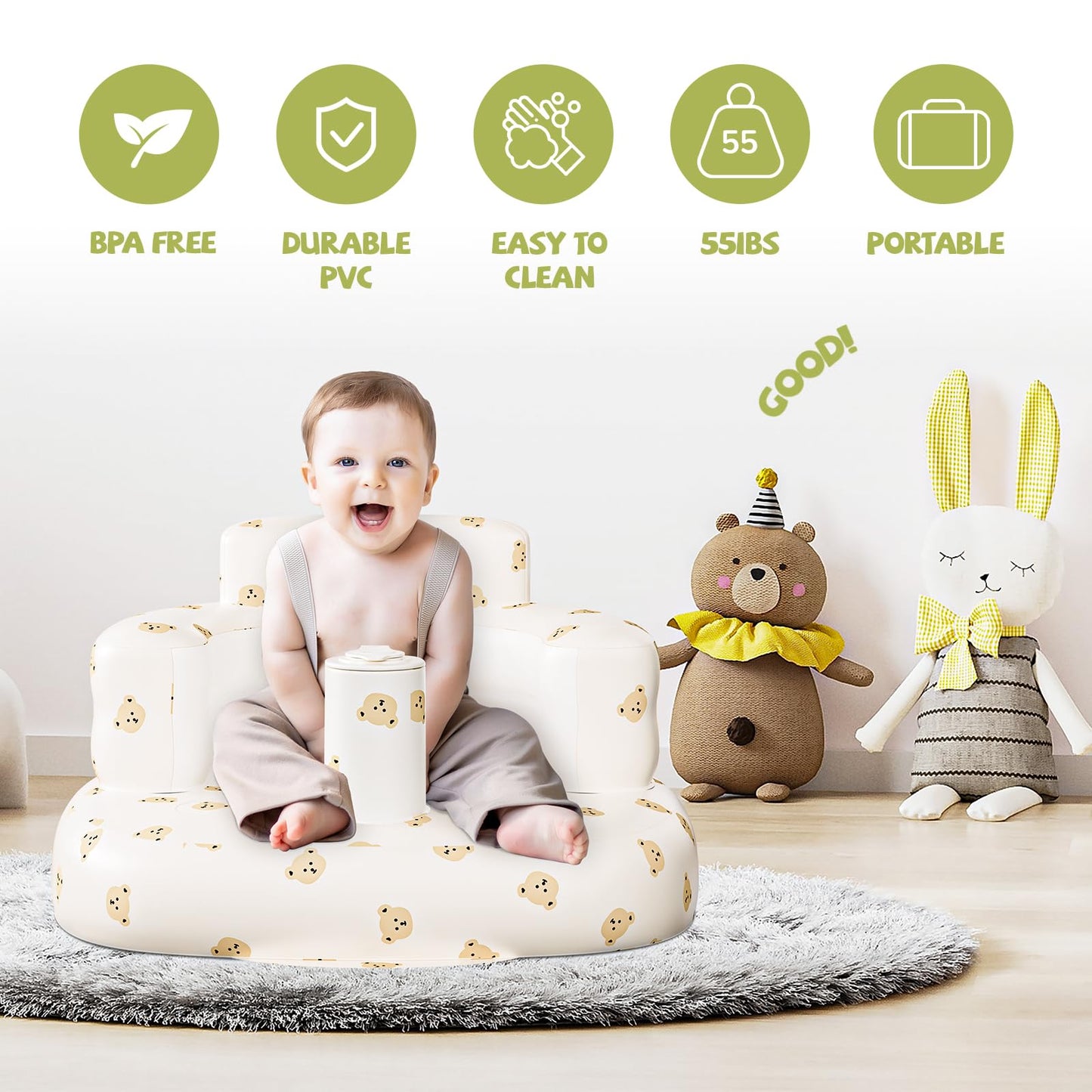 Momsnug Inflatable Baby Seat For Babies 3 Months And Up, Inflatable Baby Chair, Baby Floor Seats For Sitting Up, Baby Seats For