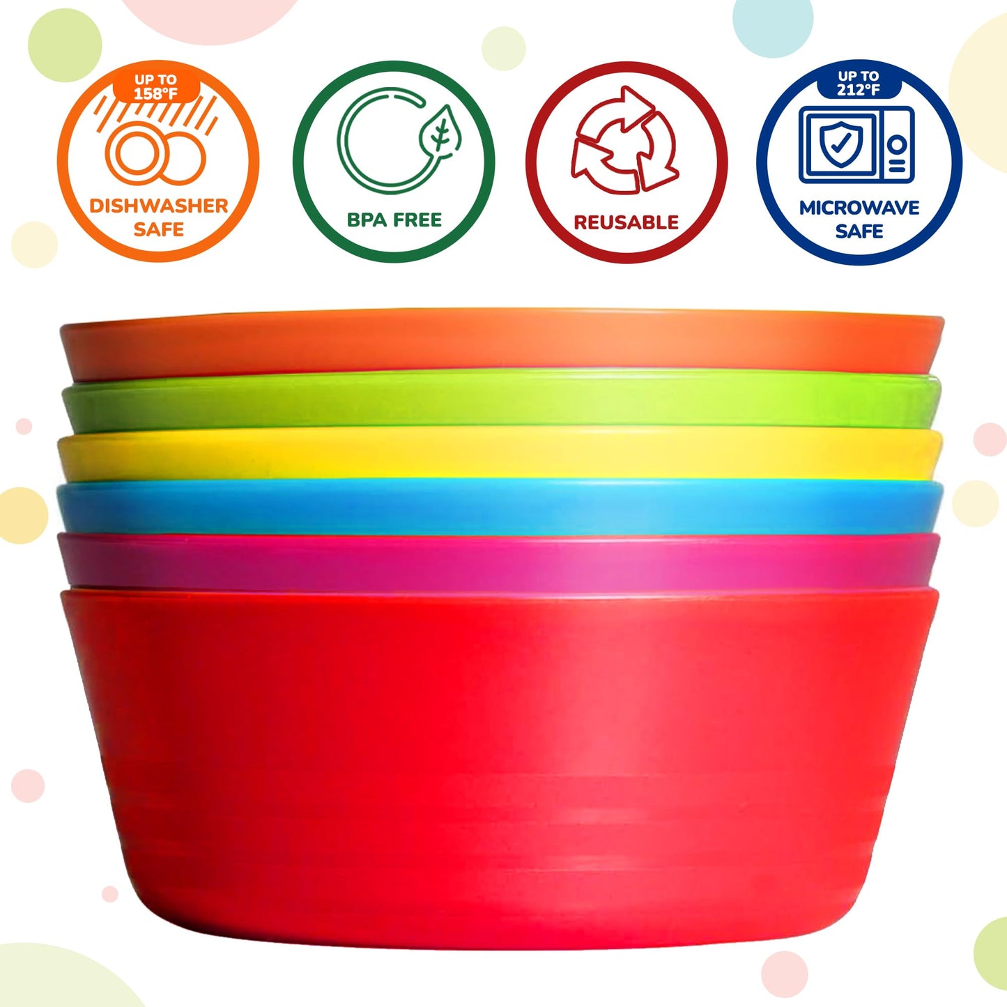 Plaskidy Plastic Toddler Bowls Set Of 6 Kids Bowls 10 Oz - Toddlers Cereal Bowls Microwave Dishwasher Safe Bpa Free Brightly Col