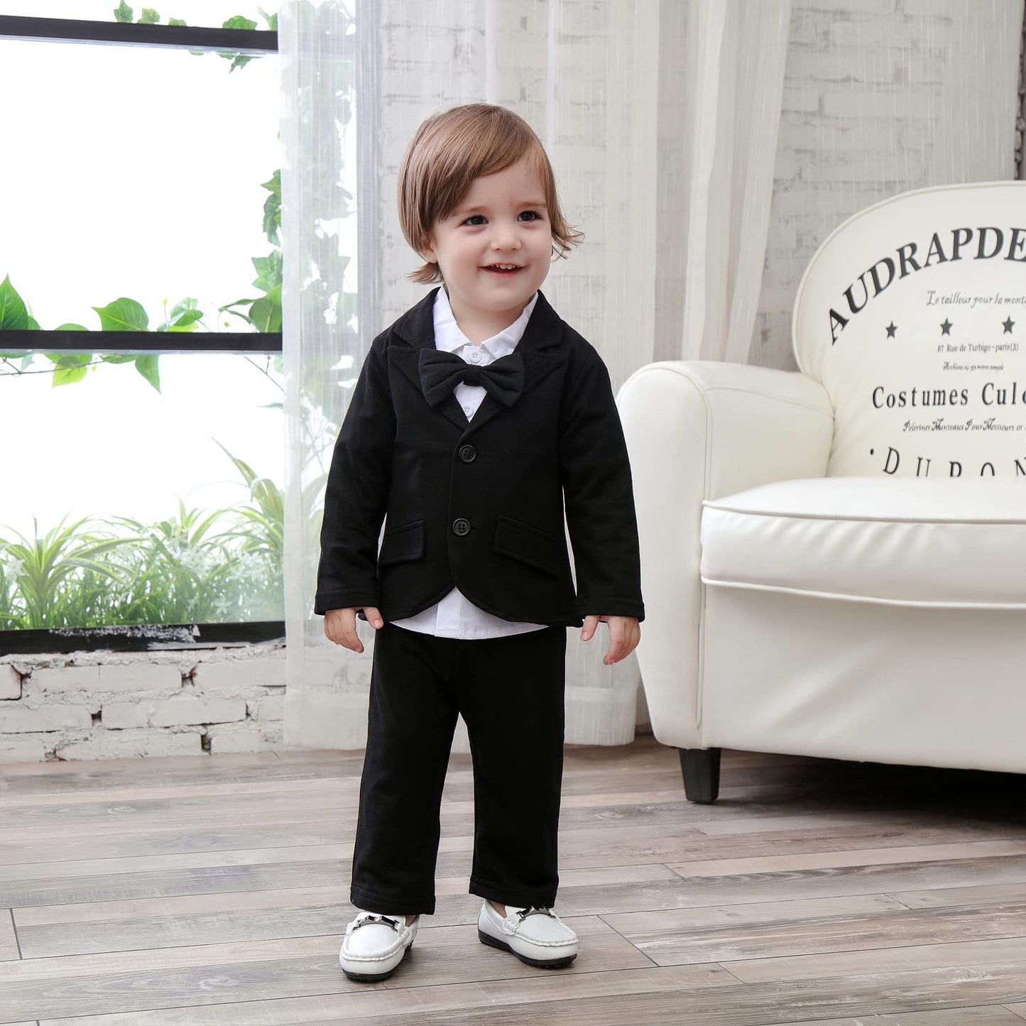 Baby Boys' Blazer Long Sleeves Shirts Pants Gentleman Suit 3 Pieces Sets Black 4-5 Years