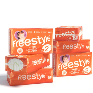 Freestyle Diapers - (Size 2) Hyper Absorbent & Non-Toxic - Disposable Diapers For Sensitive Skin - Ultra Soft Diapers (12-18 Lbs