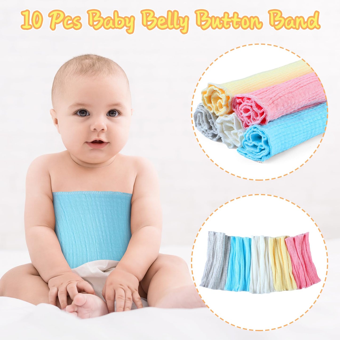 Cutecrop 10 Pcs Baby Belly Band Elastic Gtube Belt Double Layer Belly Button Cover Cotton Gtube Cover Umbilical Hernias Belt For