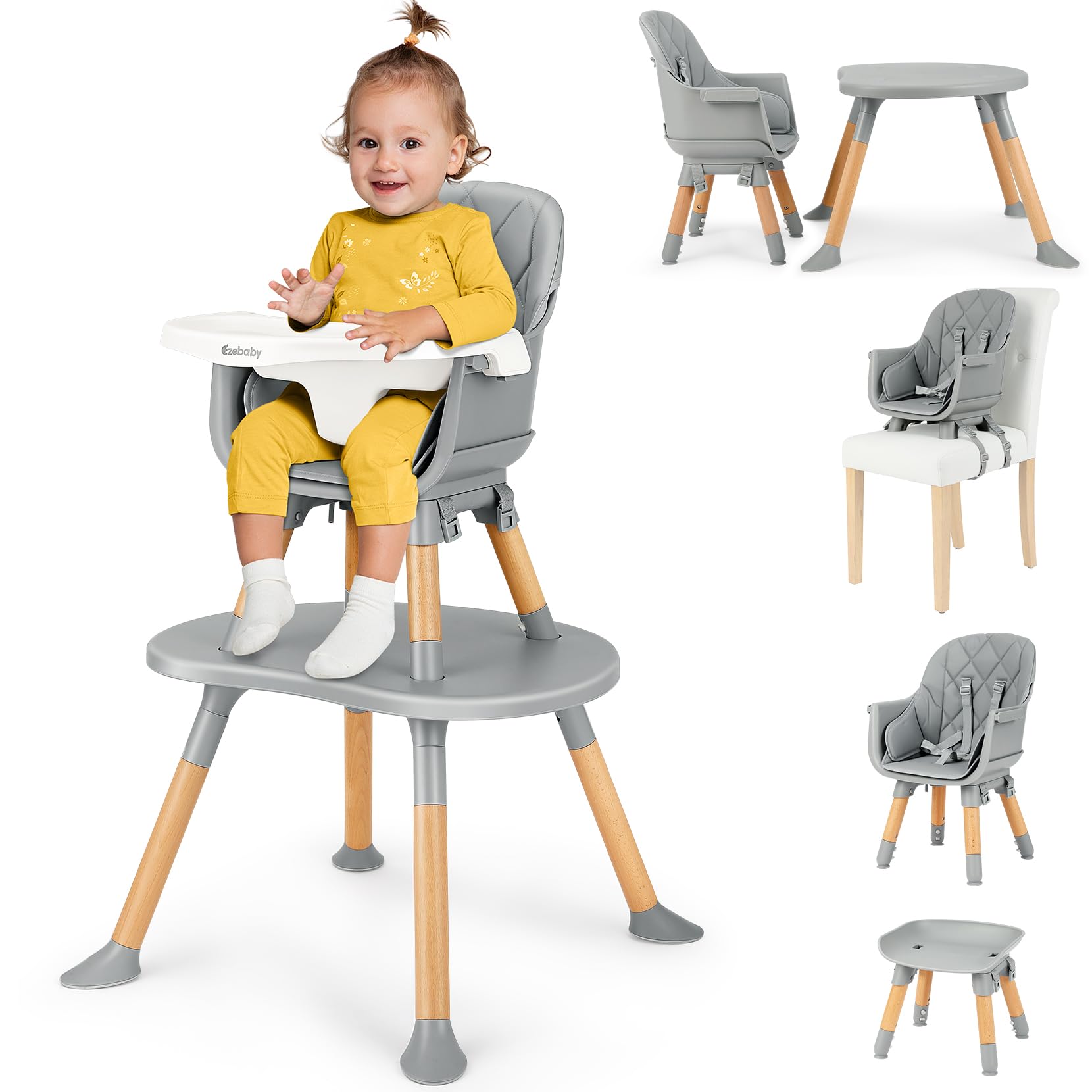Ezebaby 8-in-1 Baby High Chair, Convertible High Chair for Babies and Toddlers/Booster Seat/Toddler Chair/Table & Chair Set/Kids