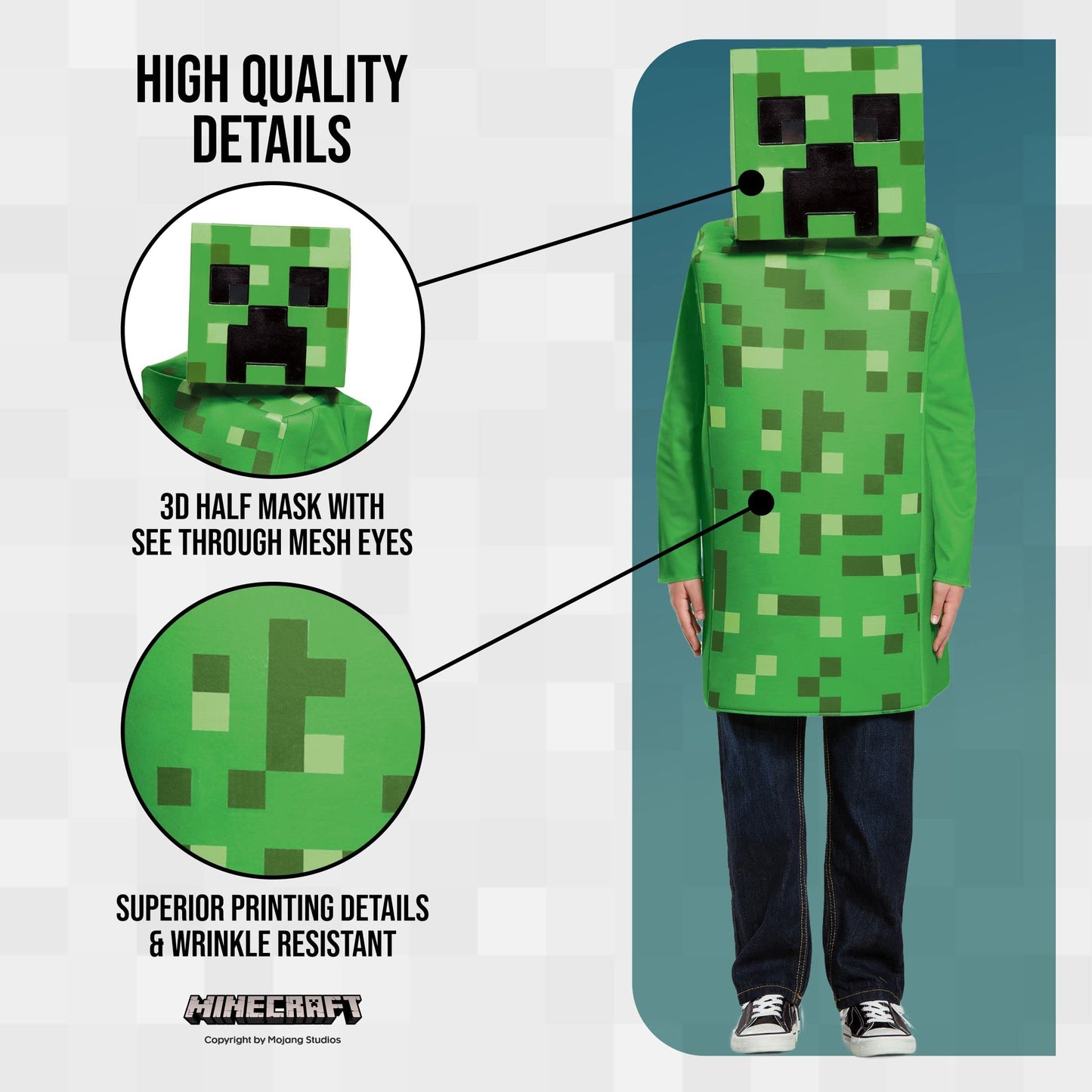 Creeper Classic Minecraft Costume, Green, Medium (7-8)