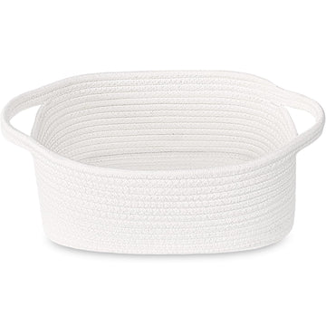 Abenkle Small White Basket, Soft Woven Storage Bins Baskets For Baby Cat And Dog Toys Organizer, Decorative Shelves Closet Organ