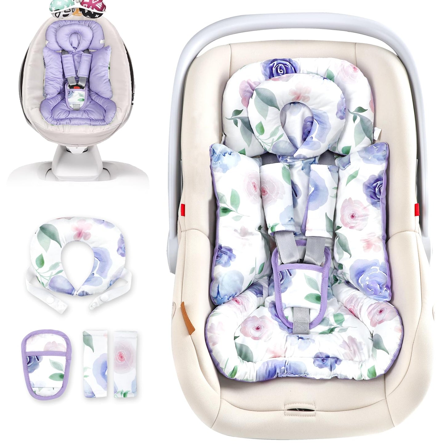 TANOFAR Infant Car Seat Insert with Removable Cushion for Baby Girls, Reversible Newborn Carseat Insert for Baby Head Body Suppo