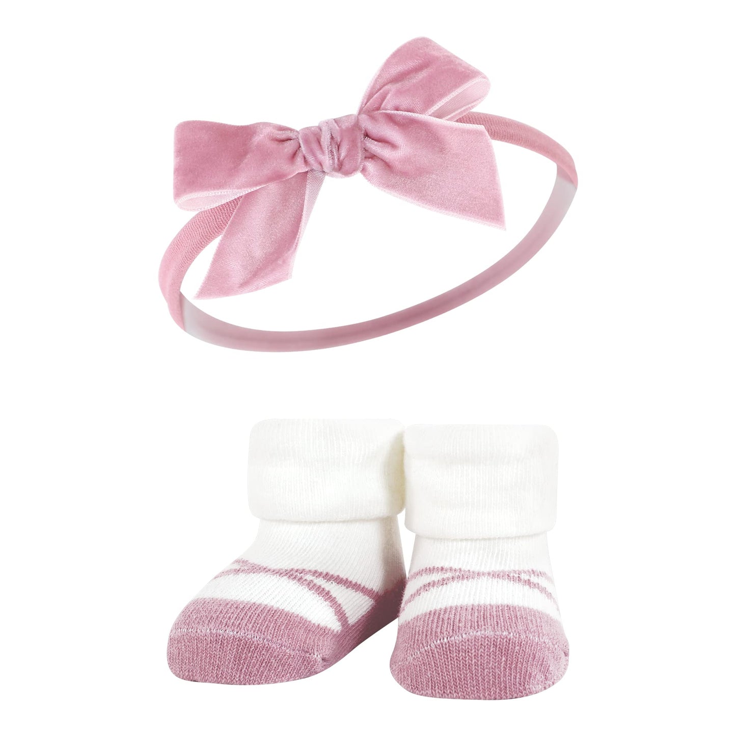 Hudson Baby Baby Girls' Headband And Socks Giftset, Burgundy Pink Teal, One Size