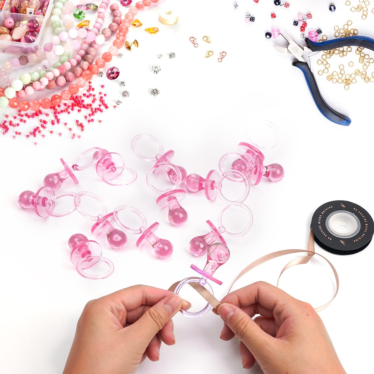100 Pieces 2.75 Inch Baby Pacifier Baby Shower Plastic Pacifier For Baby Shower Pacifier, Gender Show Party Decoration Diy Baby