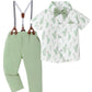 Toddler Baby Boy Clothes Suit Printed Shirt Aqua Green Suspender Pant Formal Outfit 18 Months 24 Months 18-24
