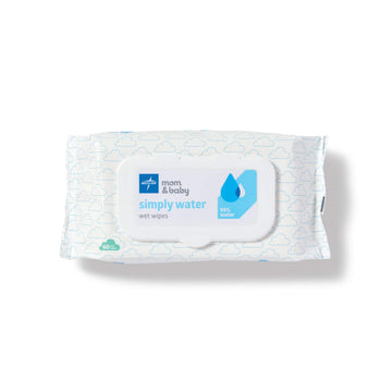 Medline Simply Water Baby Wipes, 99% Water Solution Wipes, 100% Plant-Based Bamboo Fiber Cloth, 60 Count (Pack Of 12)