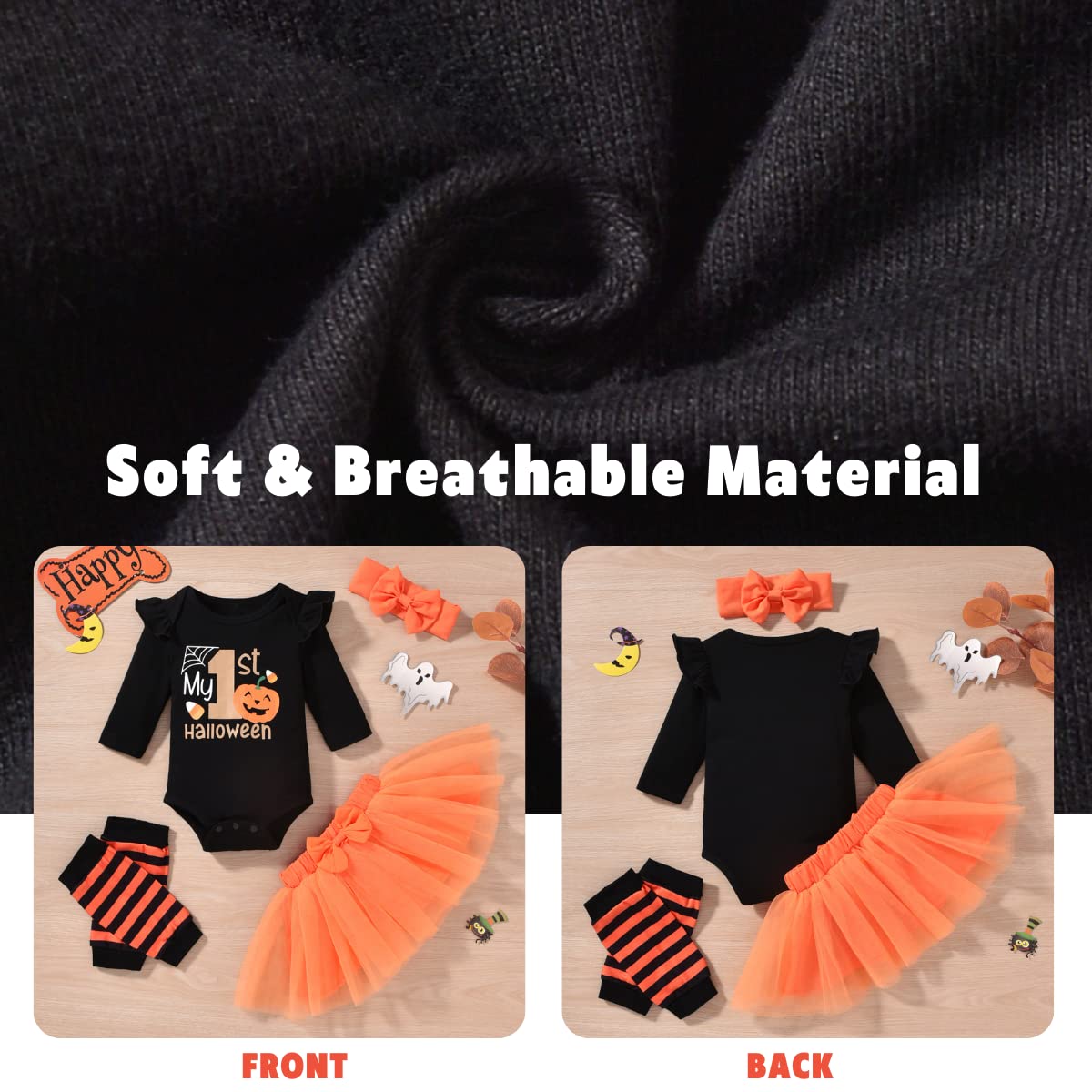 Aalizzwell 3-6 Months Baby Girls Halloween Outfit Infant 1St Halloween My Tulle Skirt Ghost Pumpkin Clothes With Leg Warmers Clo