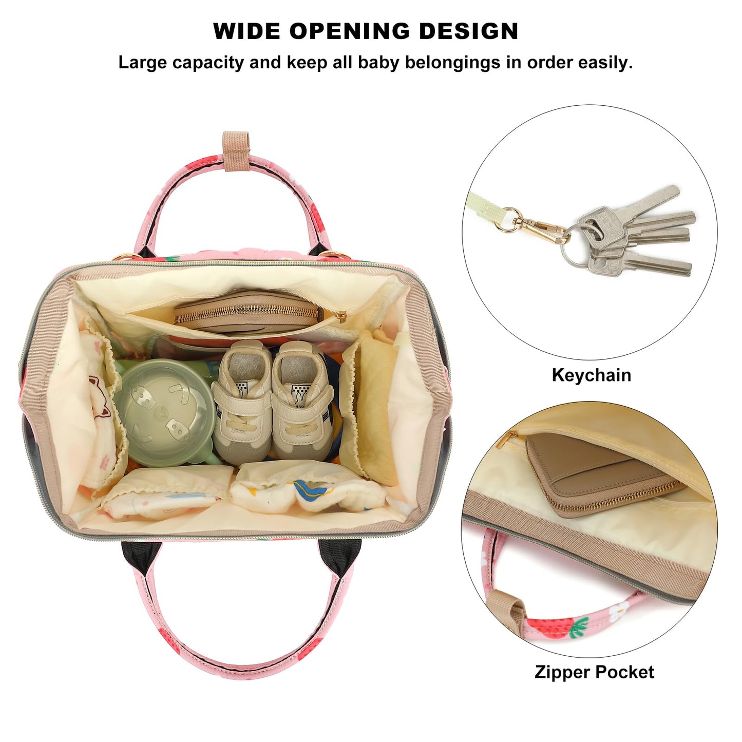 Xunteny Strawberry Baby Diaper Bag Backpack For Girls Boys, Waterproof Large Maternity Nappy Bags For Mom