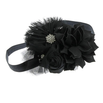 My Lello Baby Headband Shabby Fabric Flower Cluster Stretchy Elastic Black
